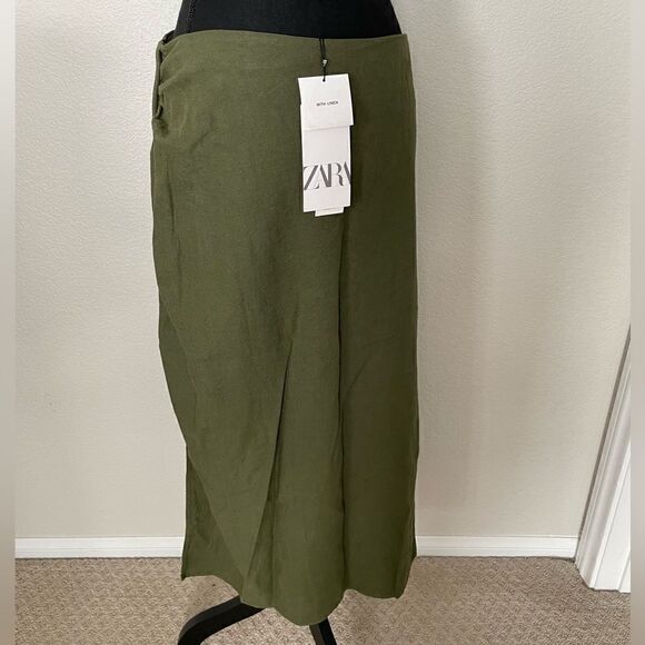 NWT Zara Ruched Linen Blend Midi Skirt - Picture 11 of 12